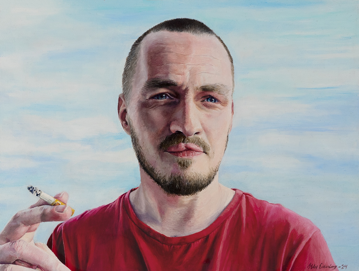 oljemålning porträtt man med cigarett realistisk stil